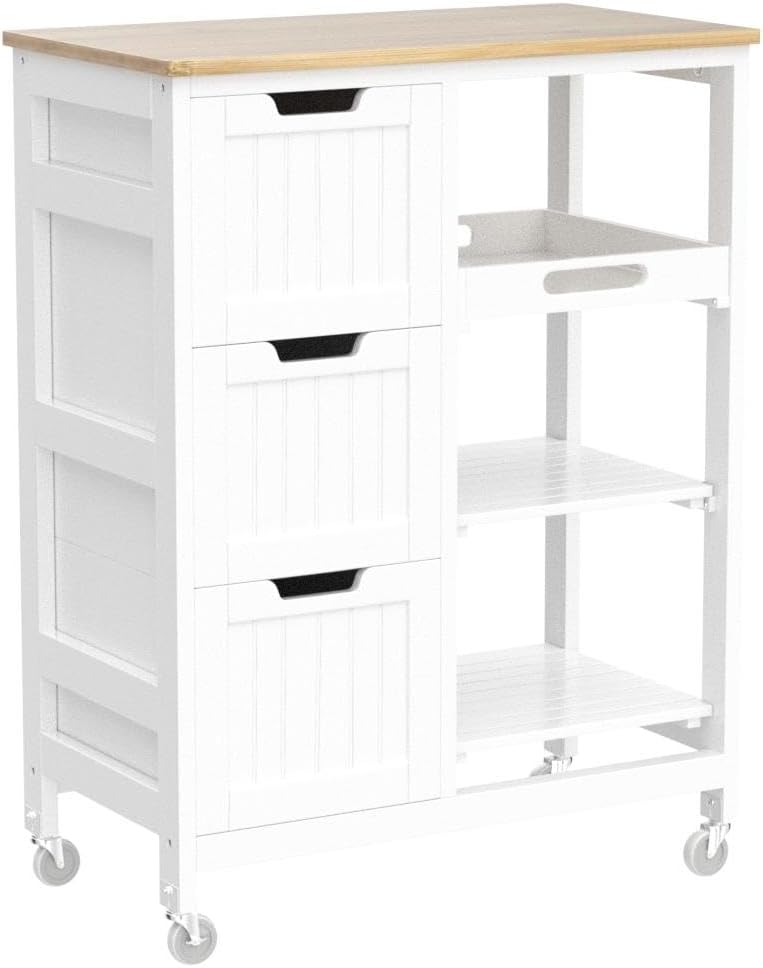 Wheeled White Kitchen Storage Cart
