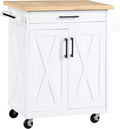White Farm Style Rolling Kitchen Cart