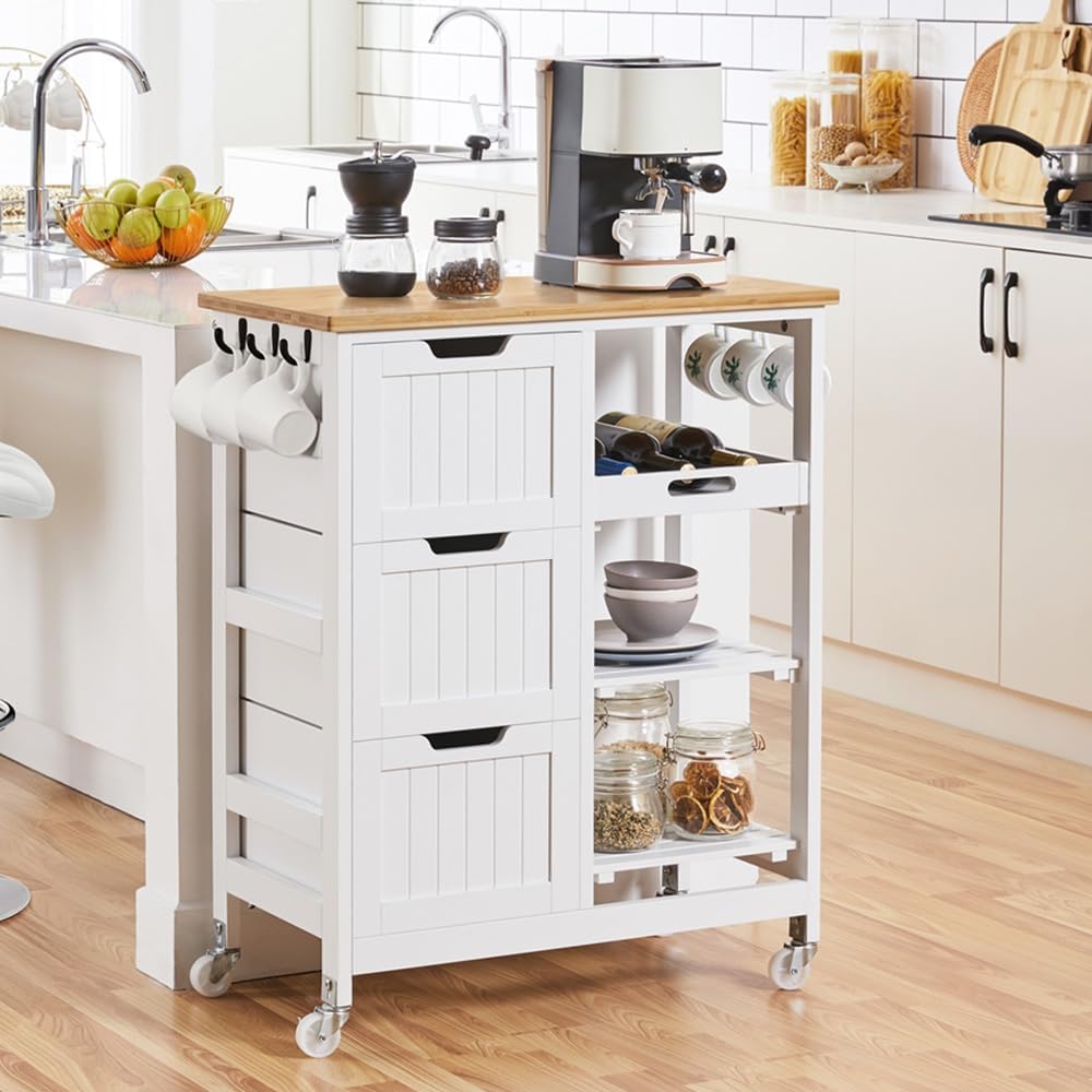 Wheeled White Kitchen Storage Cart