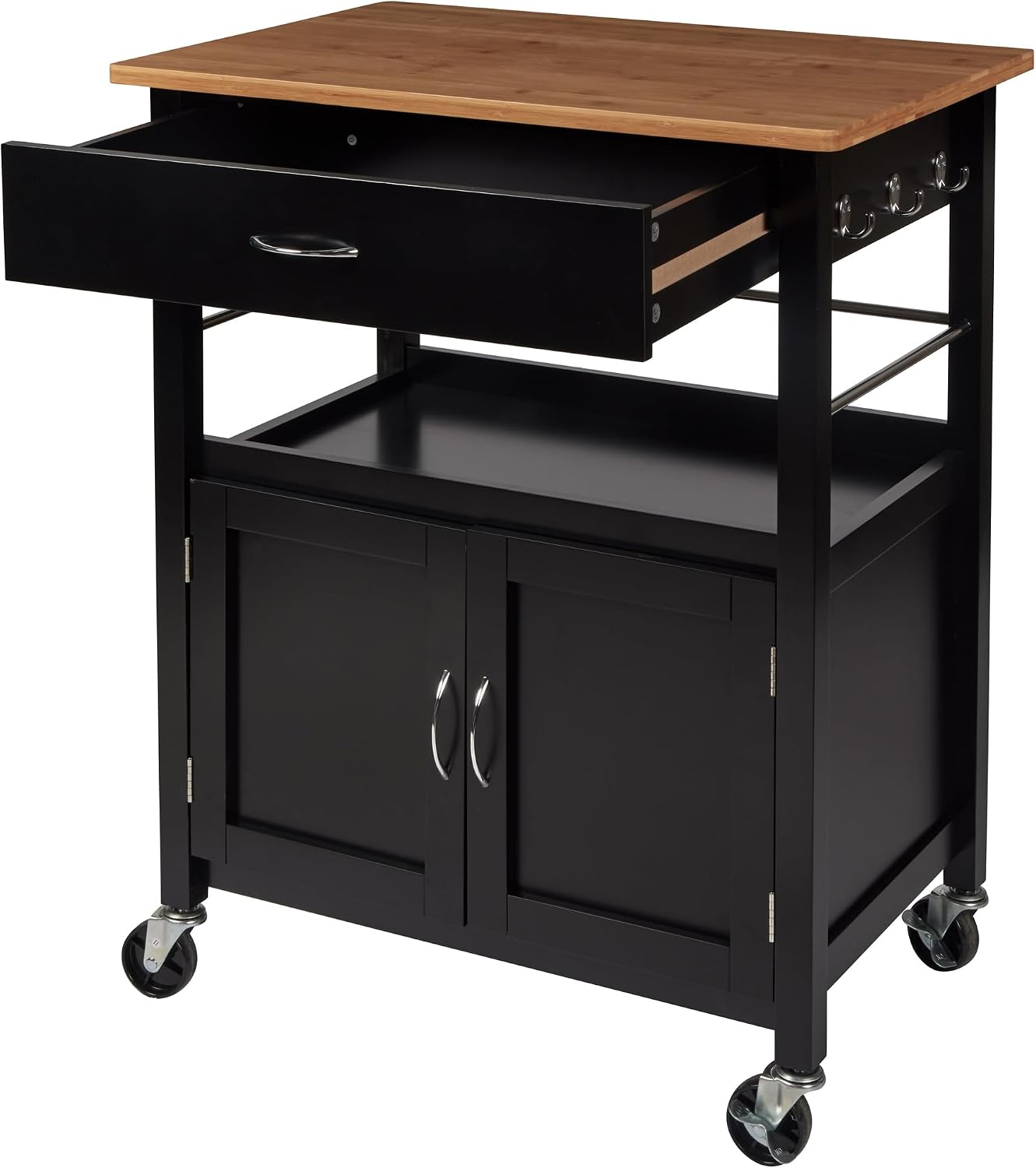 Black Base Bamboo Top Rolling Cart