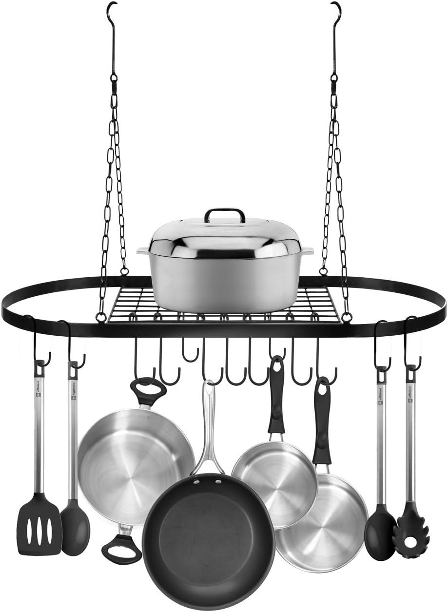 Black Oval Ceiling Cookware Storage Rack