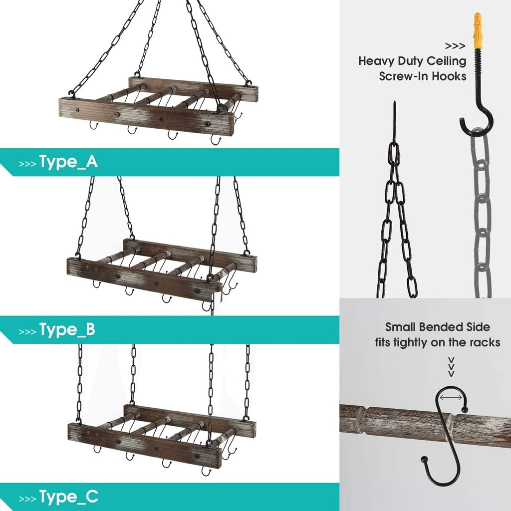 Wood Metal Kitchen Cookware Hanging Rack