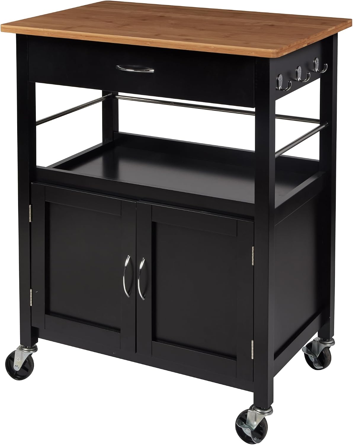 Black Base Bamboo Top Rolling Cart