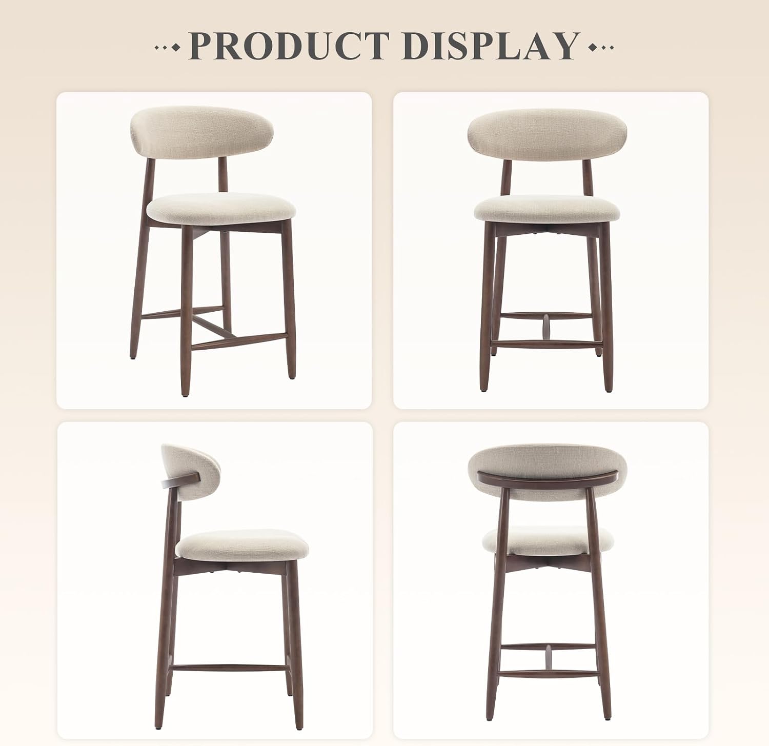 Beige Backrest Counter Height Bar Stools