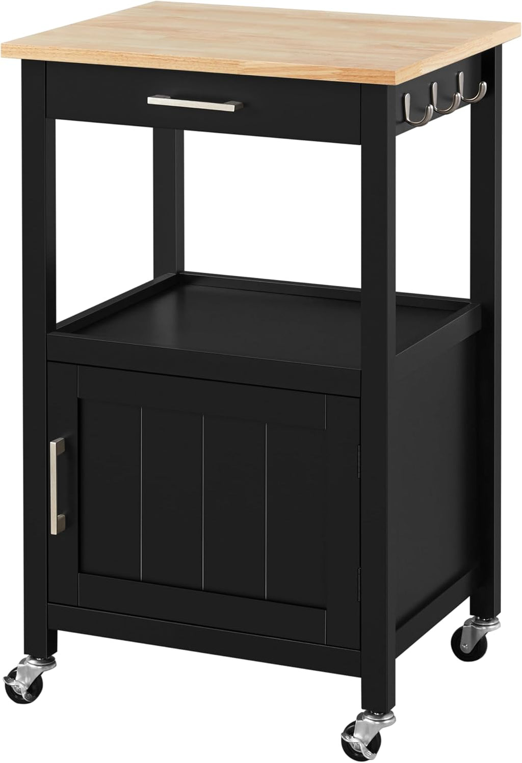 Black Wood Top Rolling Kitchen Cart