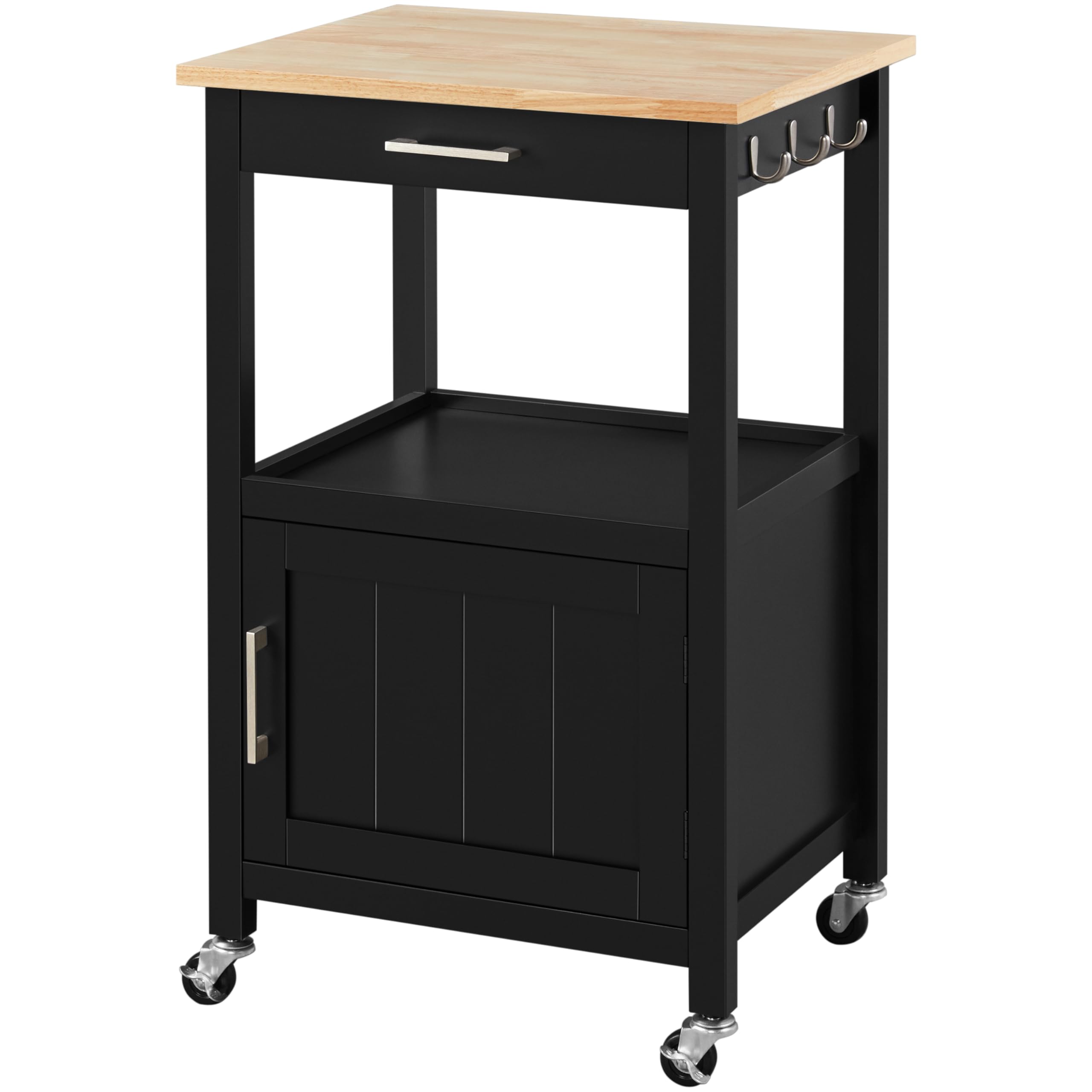 Black Wood Top Rolling Kitchen Cart