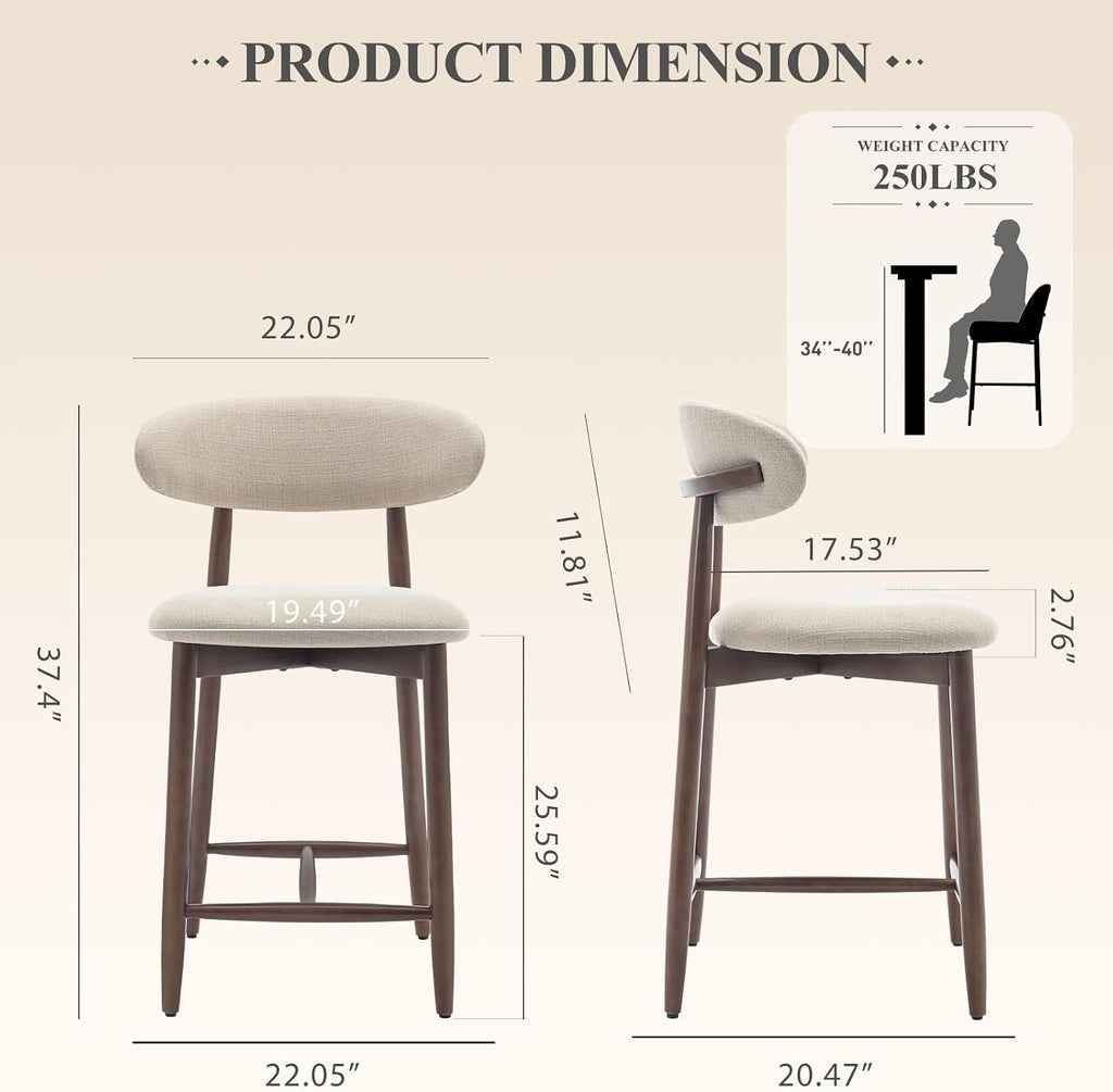 Beige Backrest Counter Height Bar Stools