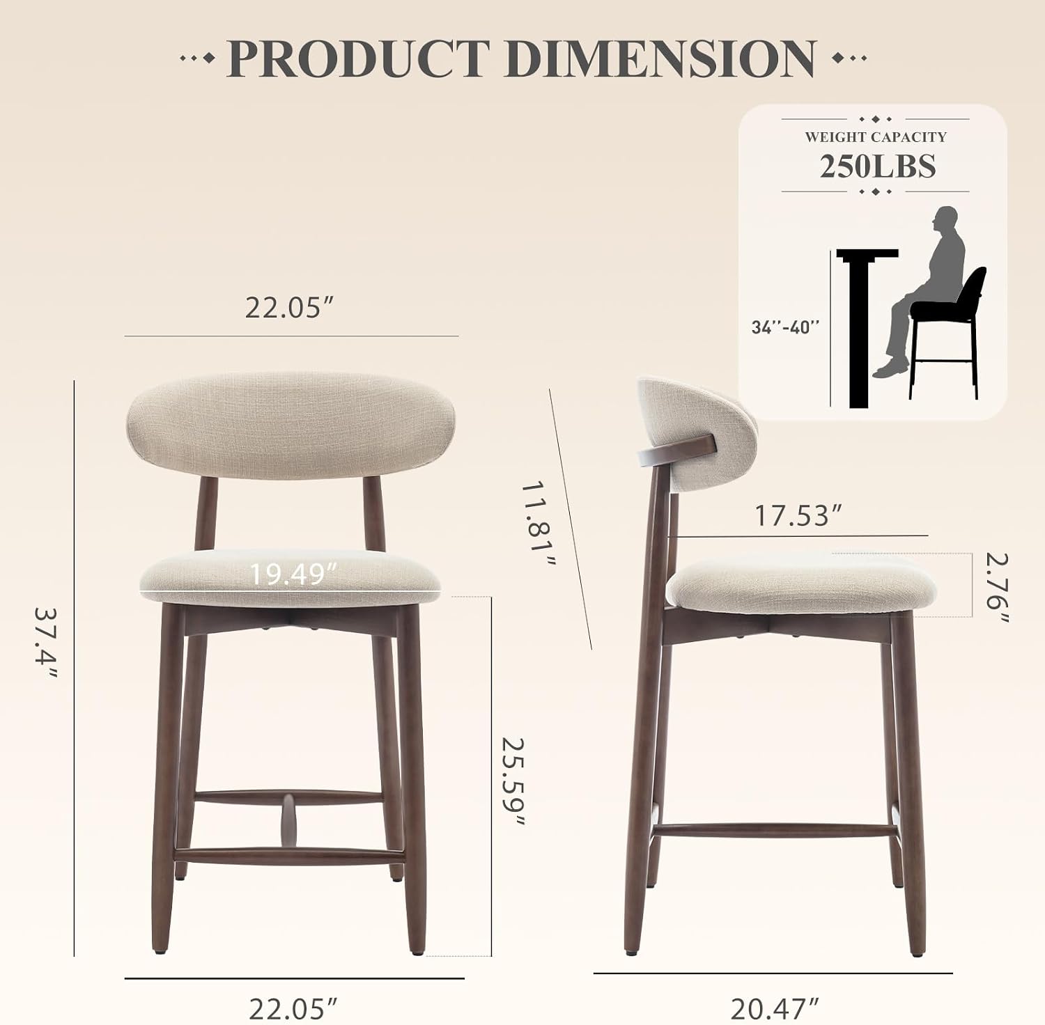 Beige Backrest Counter Height Bar Stools