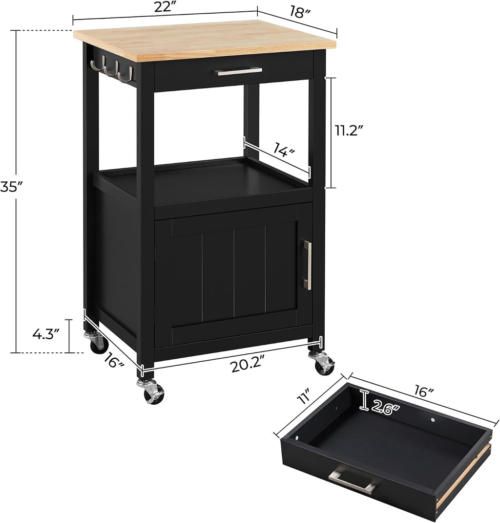 Black Wood Top Rolling Kitchen Cart