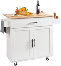 White Wood Top Rolling Kitchen Cart