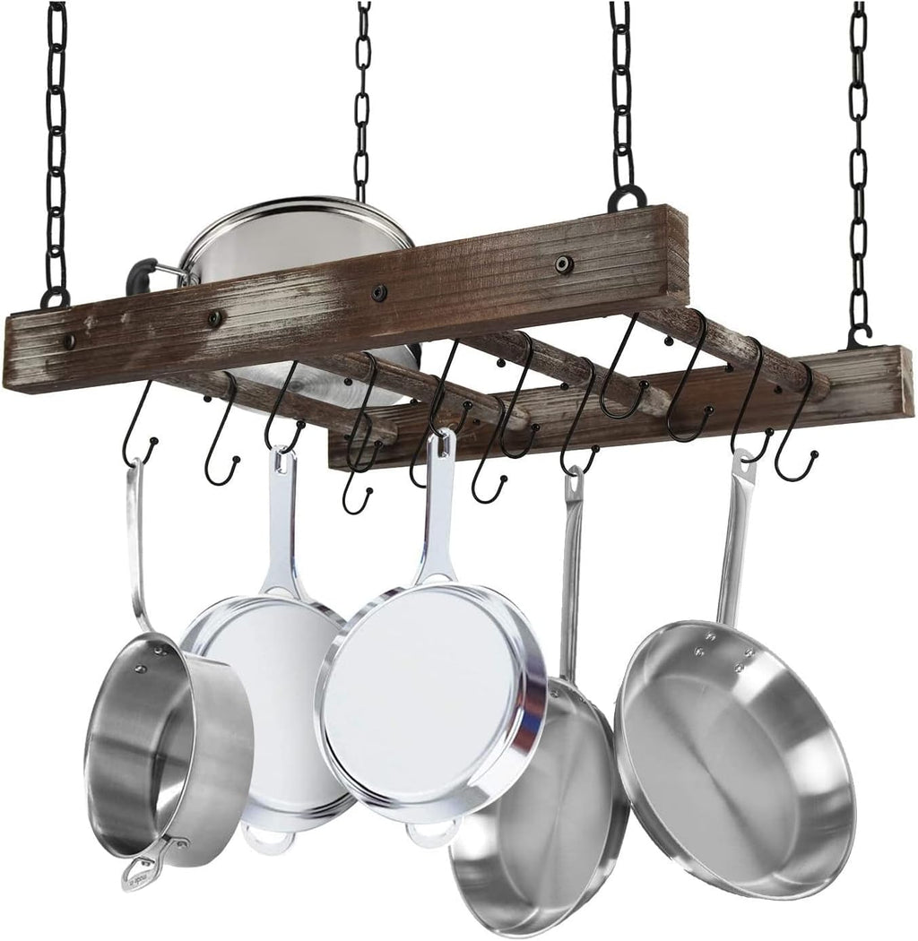 Wood Metal Kitchen Cookware Hanging Rack