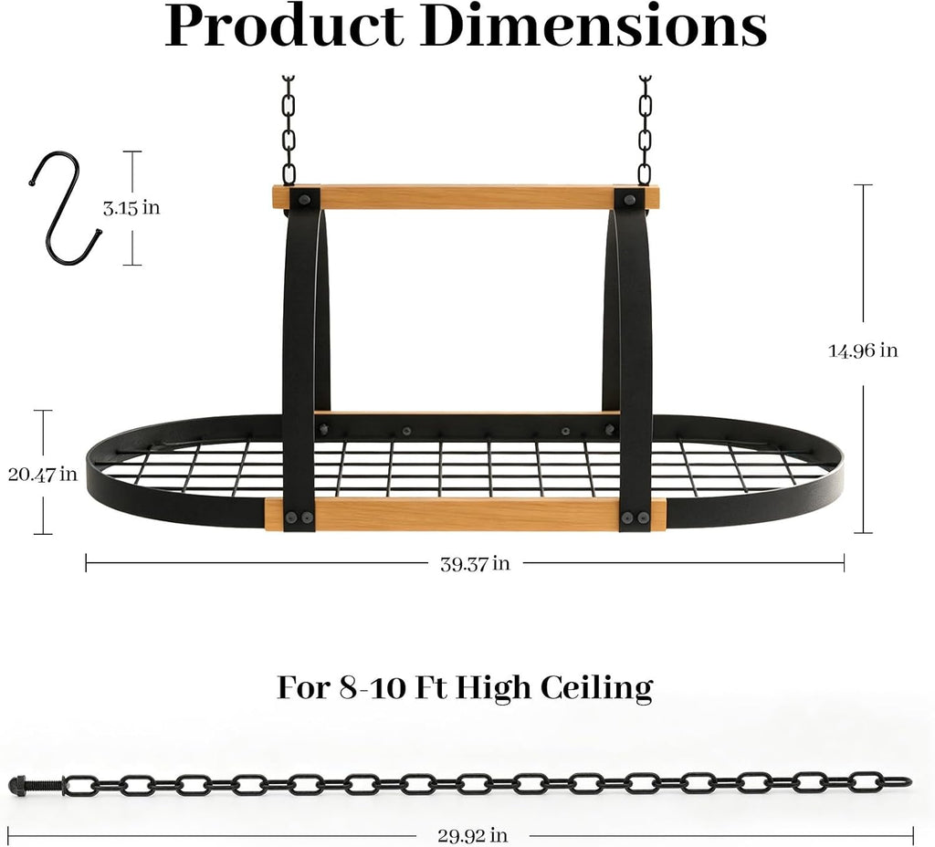 39 Inch Ceiling Heavy Pot Storage Rack