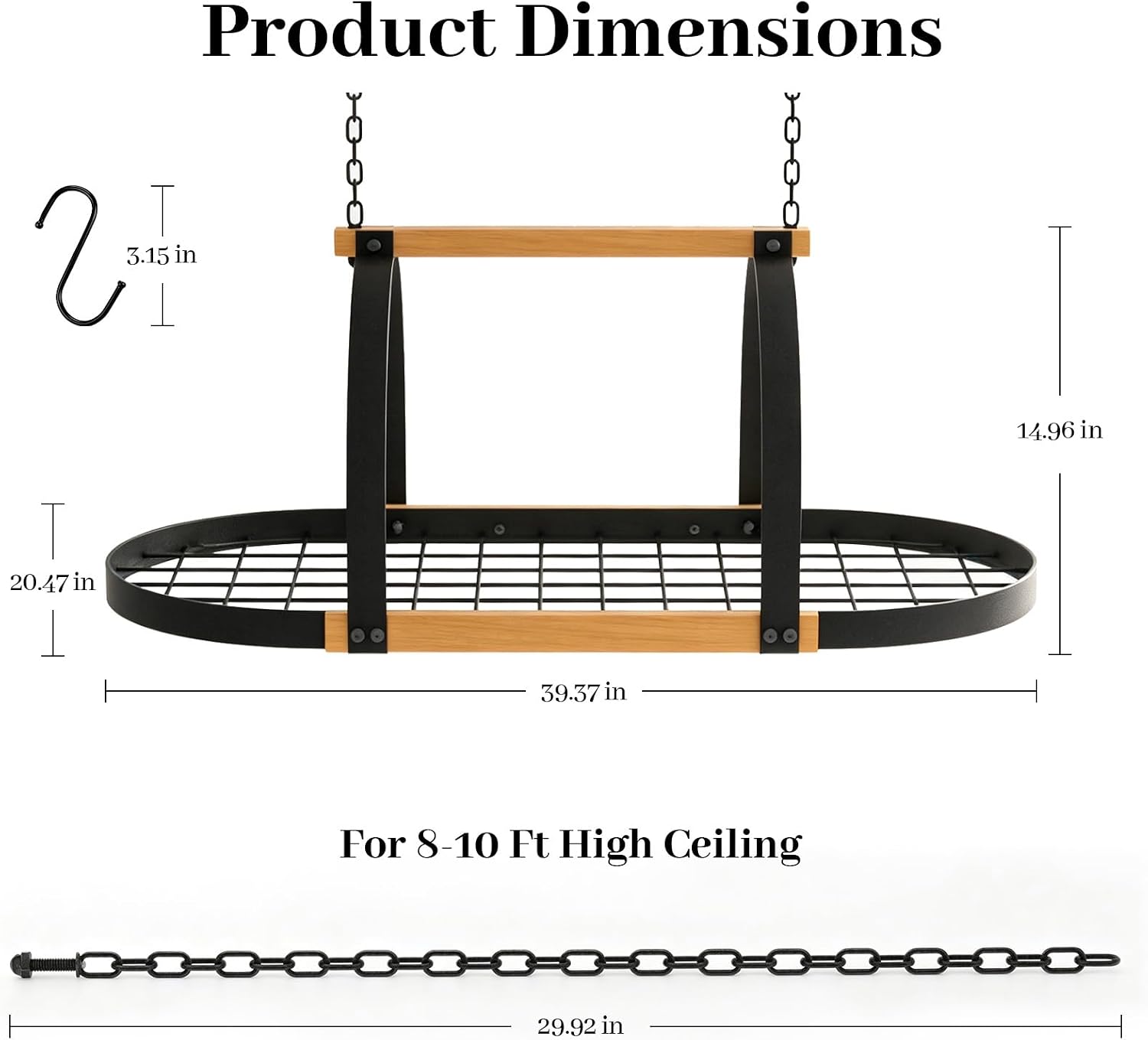 39 Inch Ceiling Heavy Pot Storage Rack