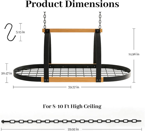 39 Inch Ceiling Heavy Pot Storage Rack