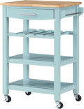 Seafoam Block Top Rolling Kitchen Cart