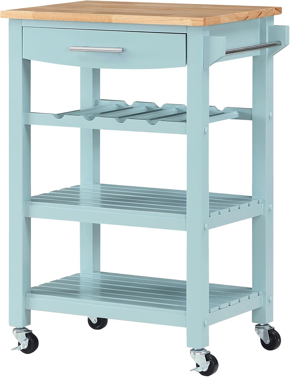 Seafoam Block Top Rolling Kitchen Cart