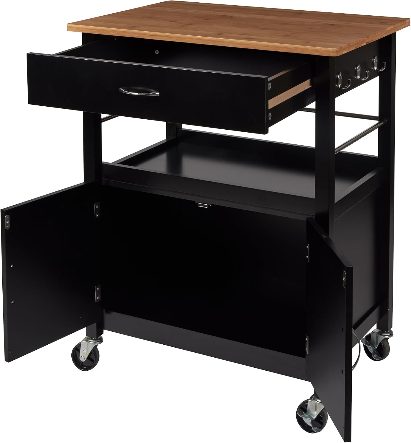 Black Base Bamboo Top Rolling Cart