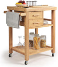 Bamboo Block Top Rolling Kitchen Cart