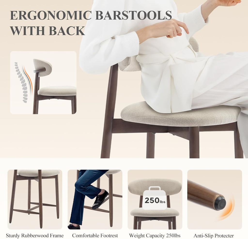 Beige Backrest Counter Height Bar Stools