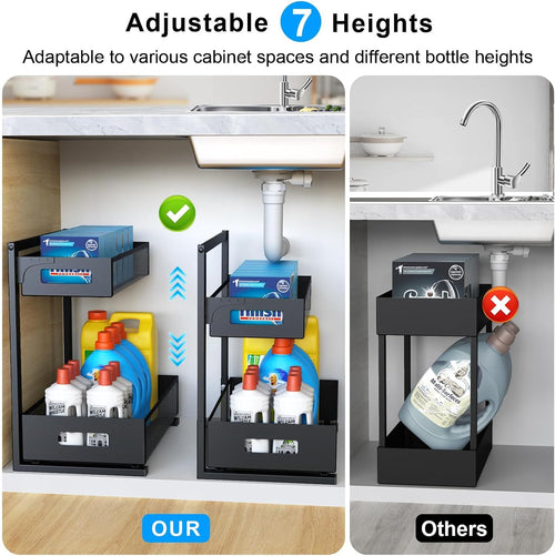 Adjustable Dual Layer Pull Out Cabinet Drawer