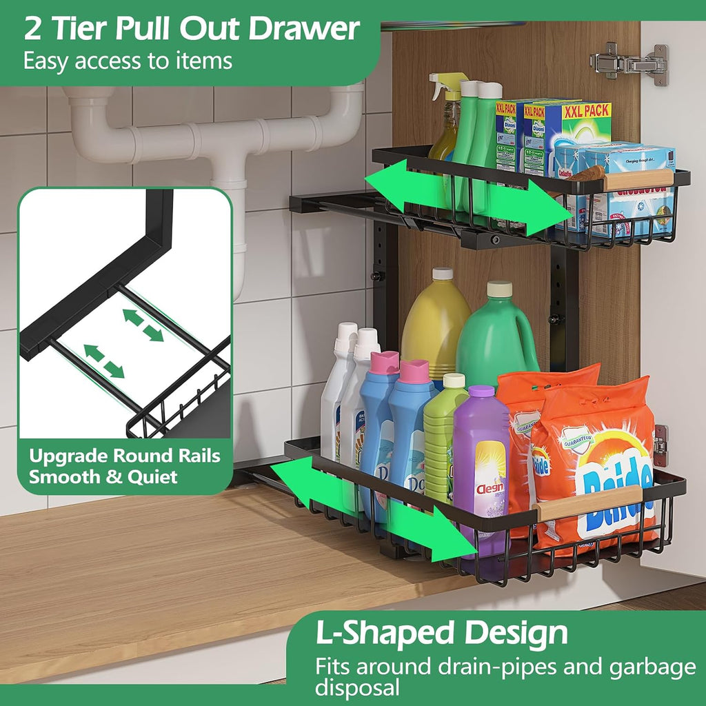 Two Pack Two Tier Pull Out Sink Storage Rack