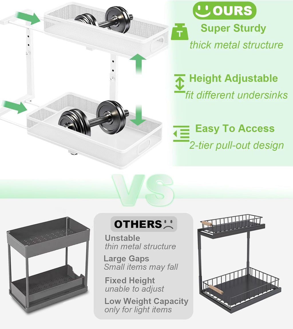 White Two-Tier Adjustable Sliding Storage Rack