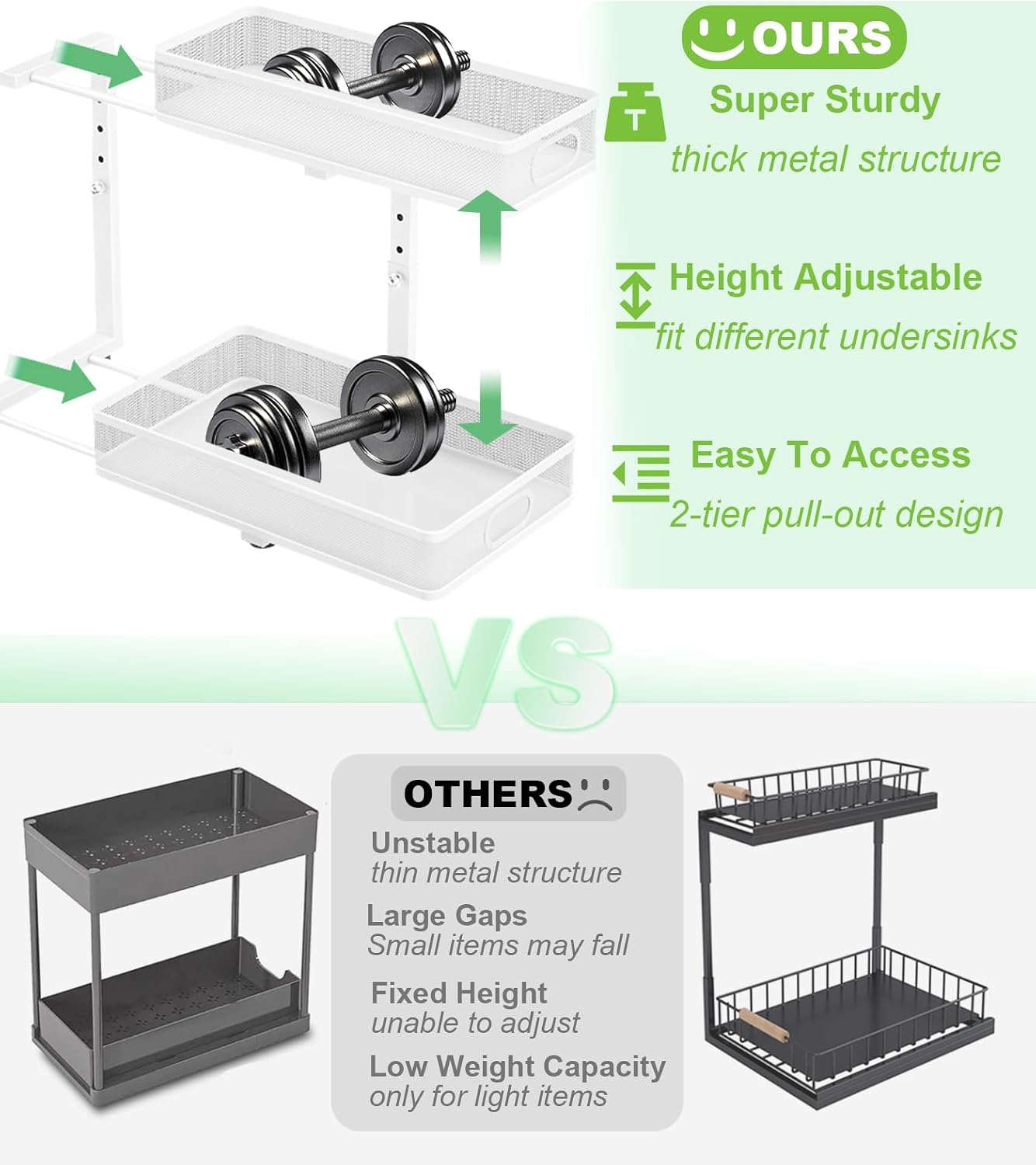 White Two-Tier Adjustable Sliding Storage Rack