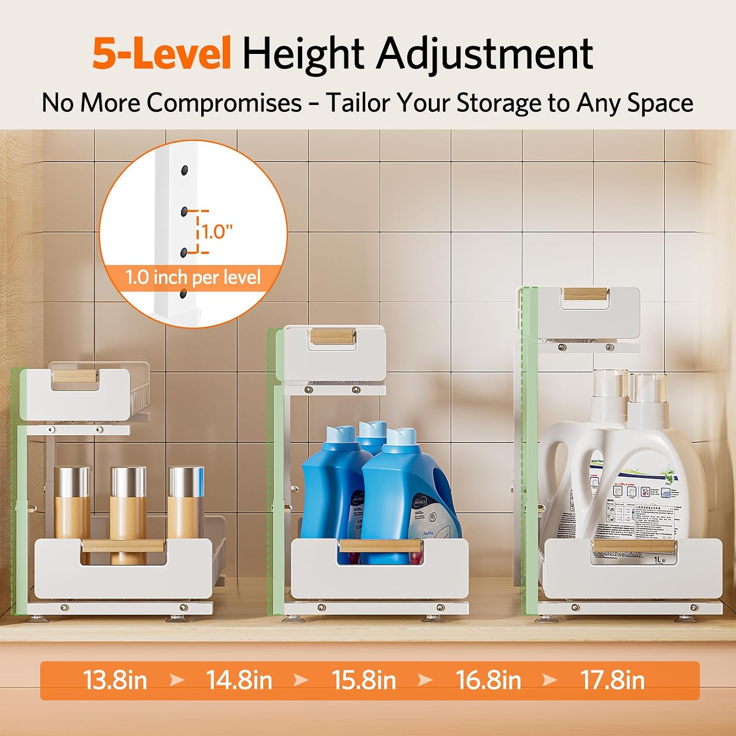 Two Pack White Adjustable Sliding Storage Shelf