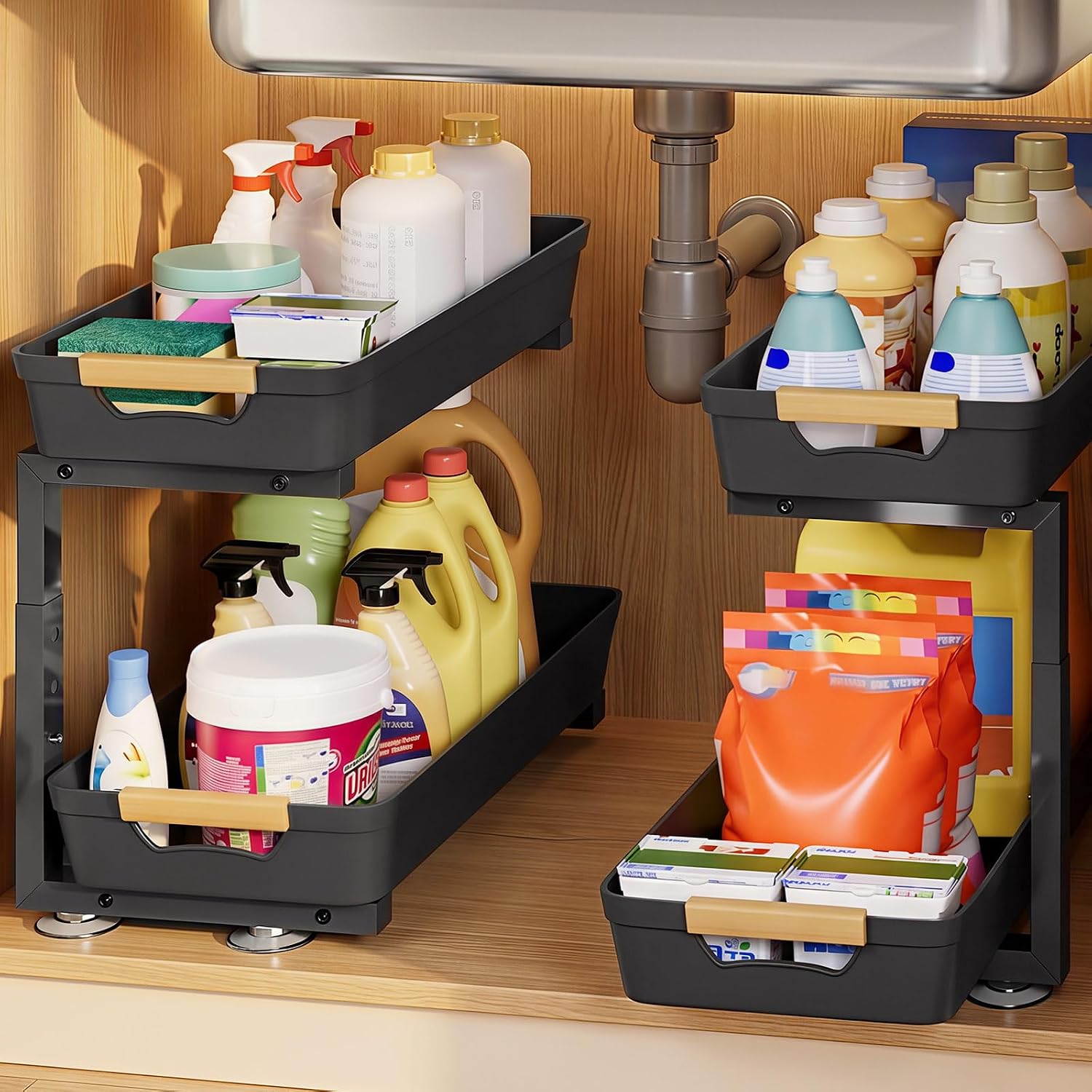 Two Pack Pull Out Under Sink Sliding Rack