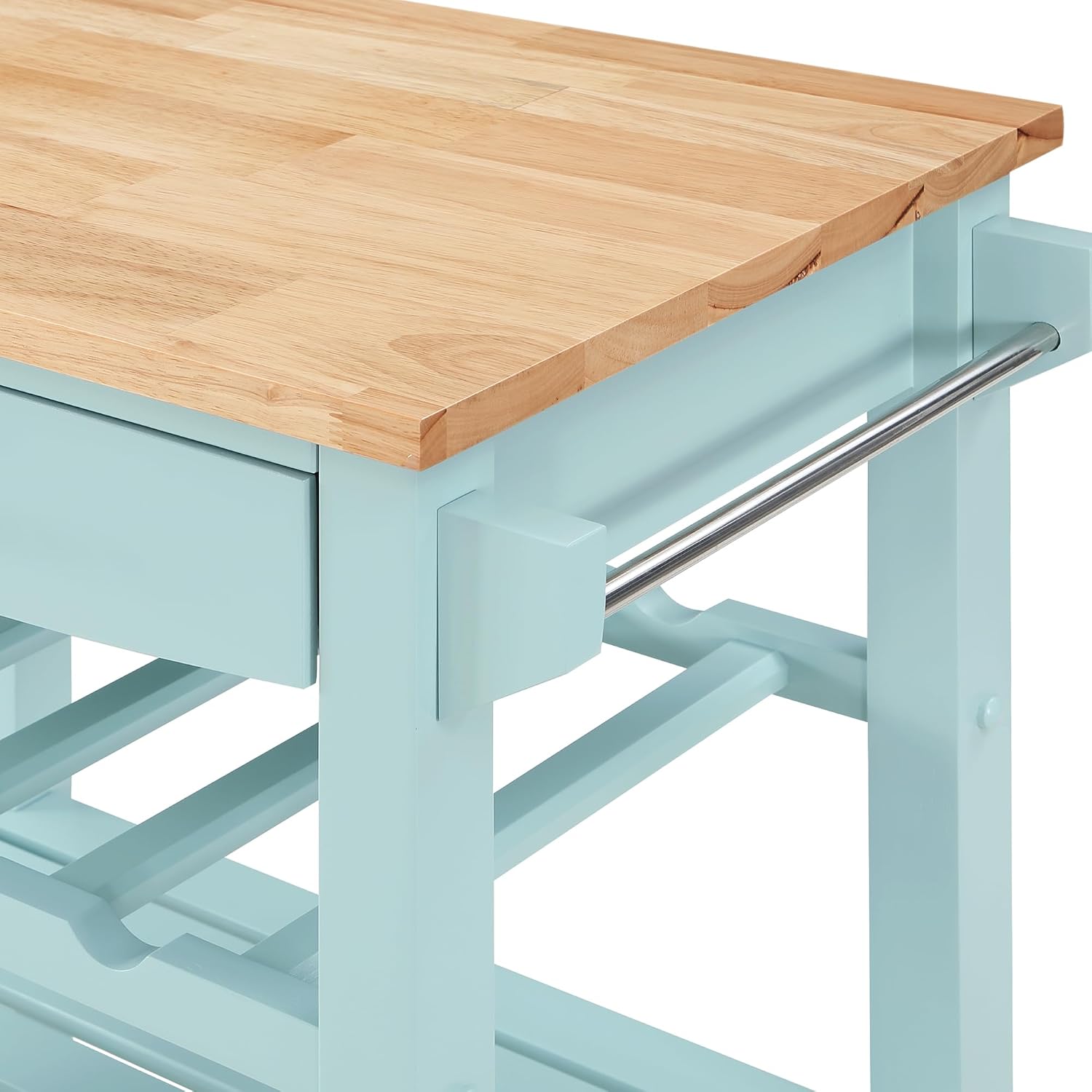 Seafoam Block Top Rolling Kitchen Cart