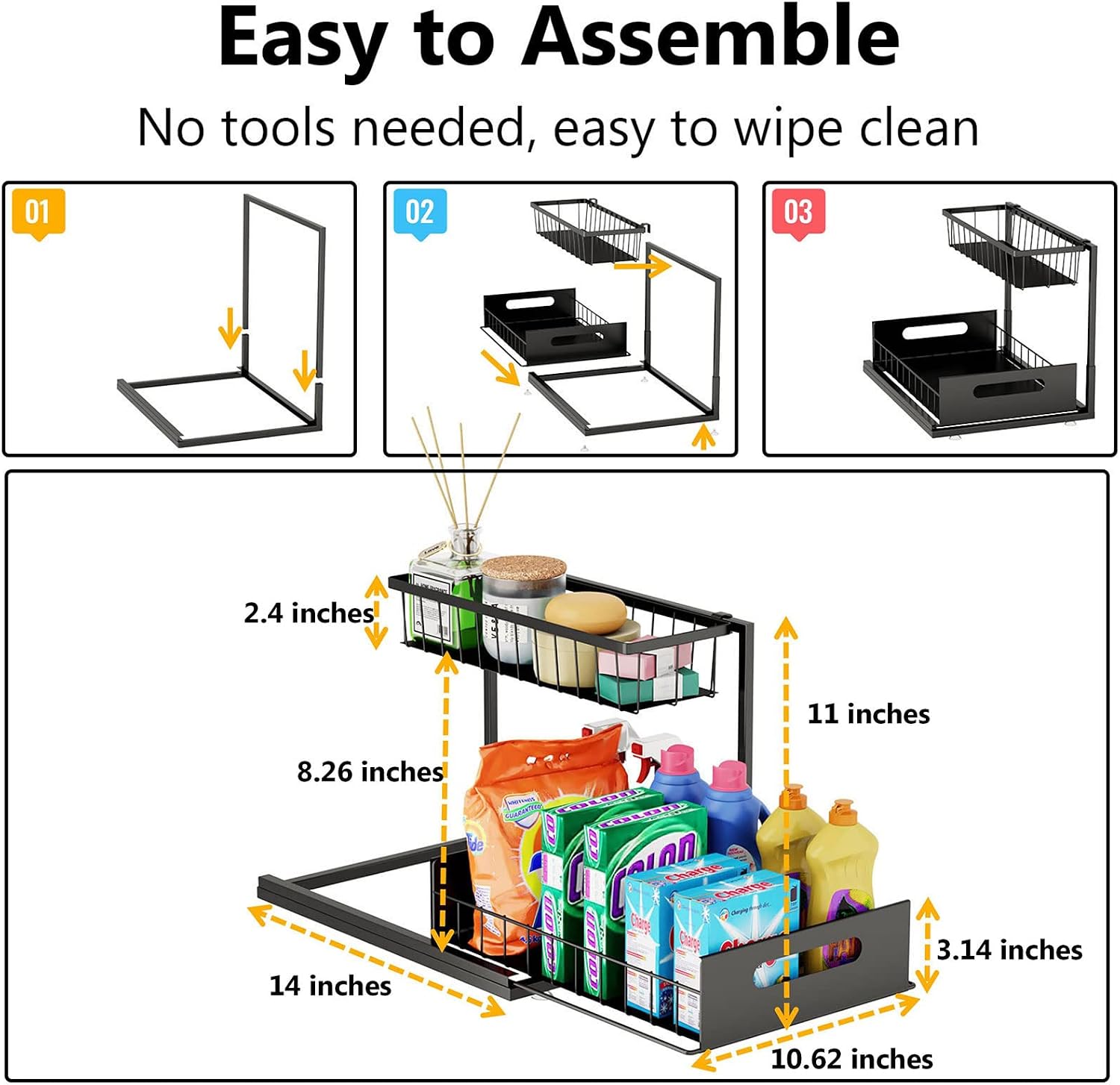 Single Pack 2 Tier Metal Sink Storage Rack