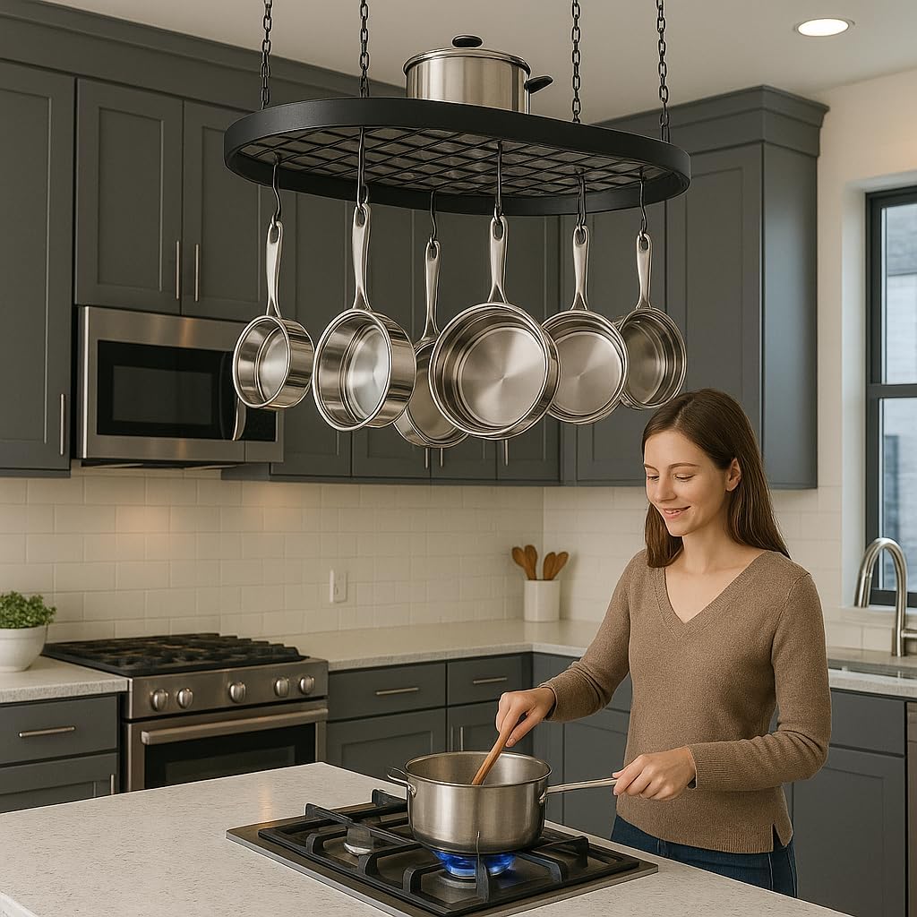 Matte Black Ceiling Cookware Hanging Rack