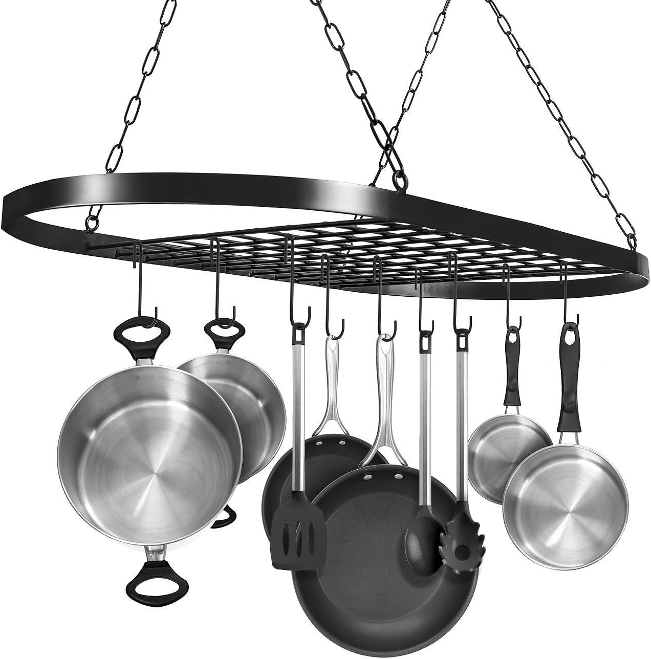 Black Oval Ceiling Cookware Storage Rack