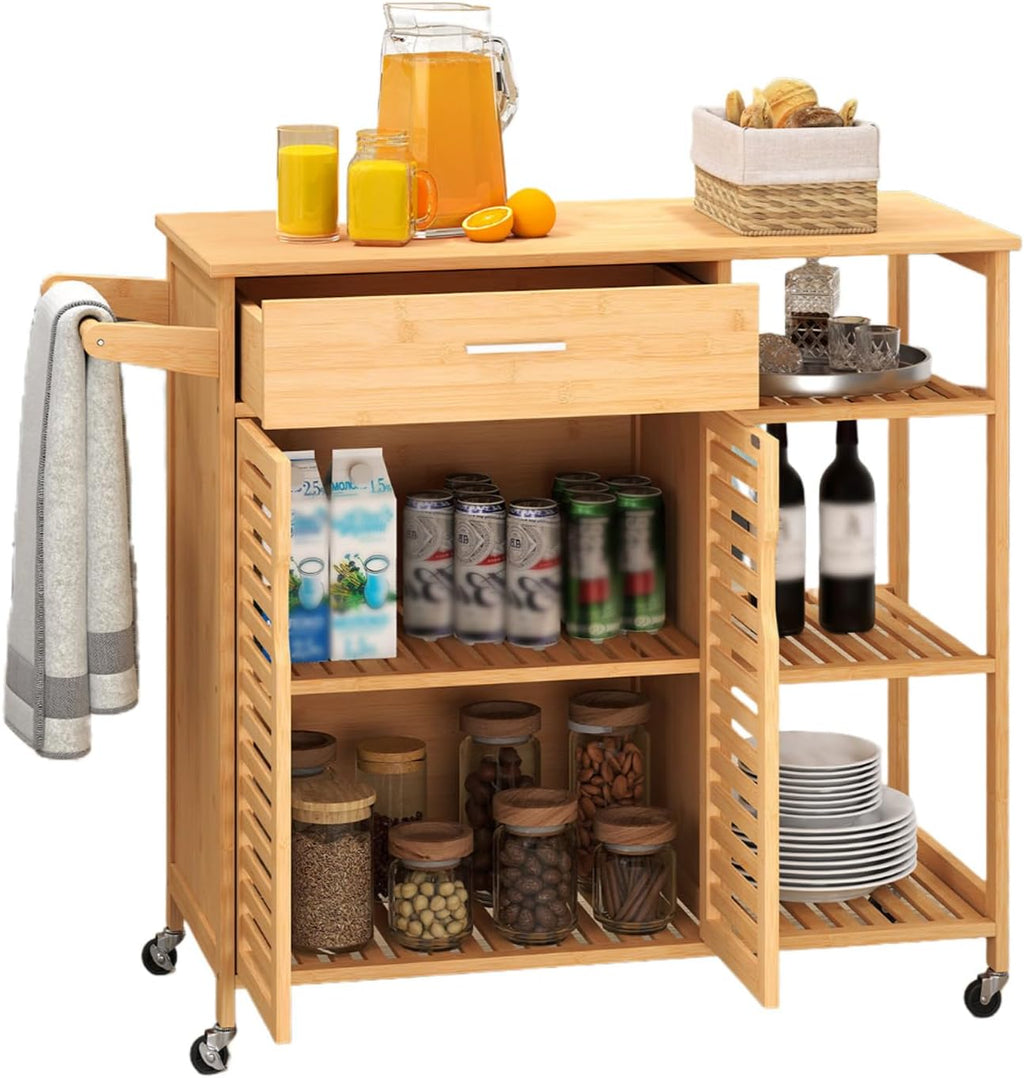 Bamboo Rolling Block Top Kitchen Cart