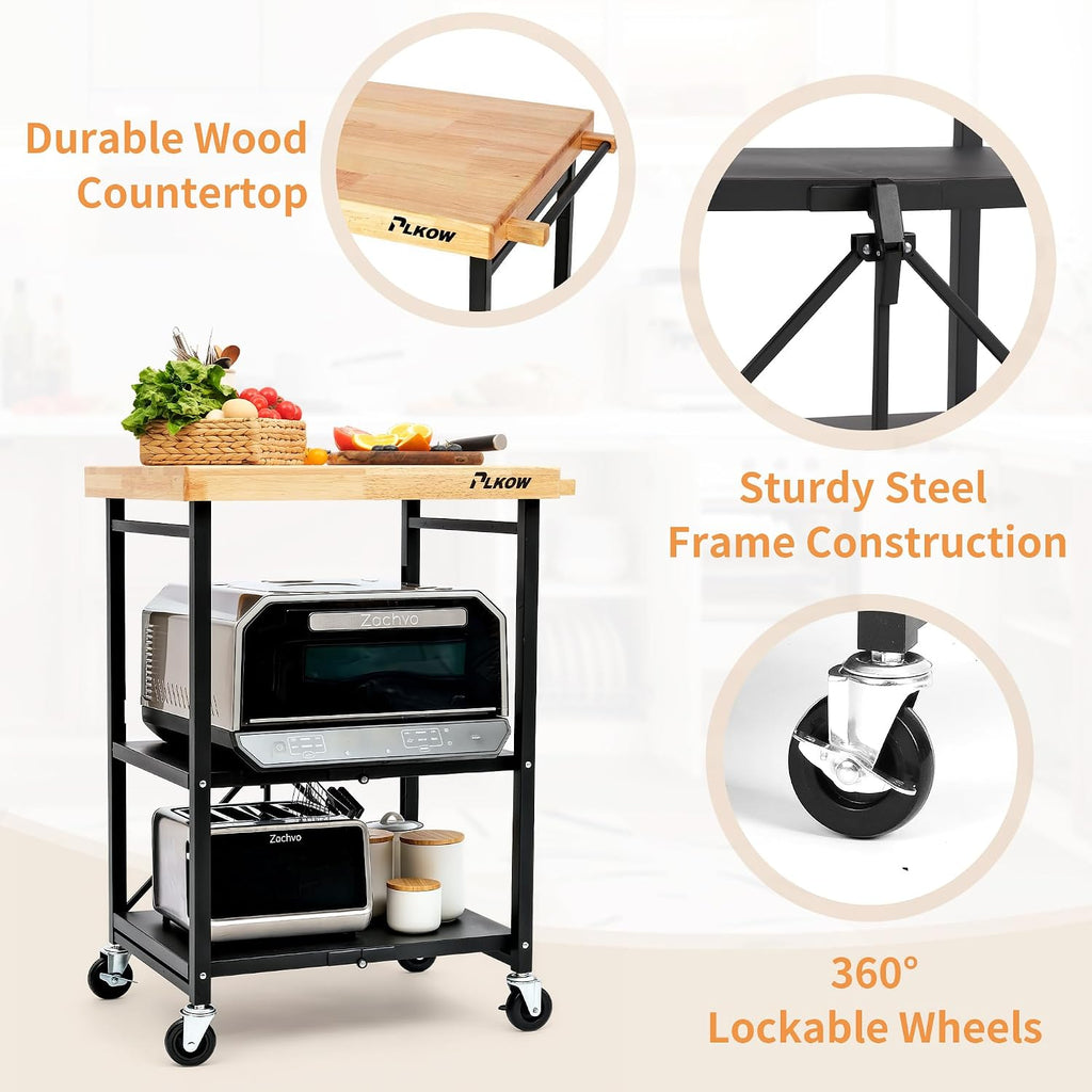 Black Oak Top Foldable Rolling Cart