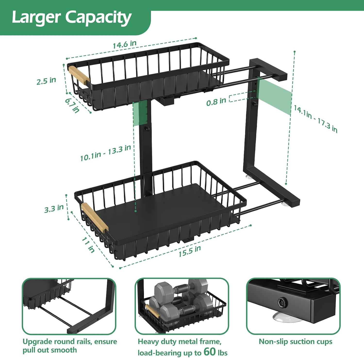 Two Pack Two Tier Pull Out Sink Storage Rack