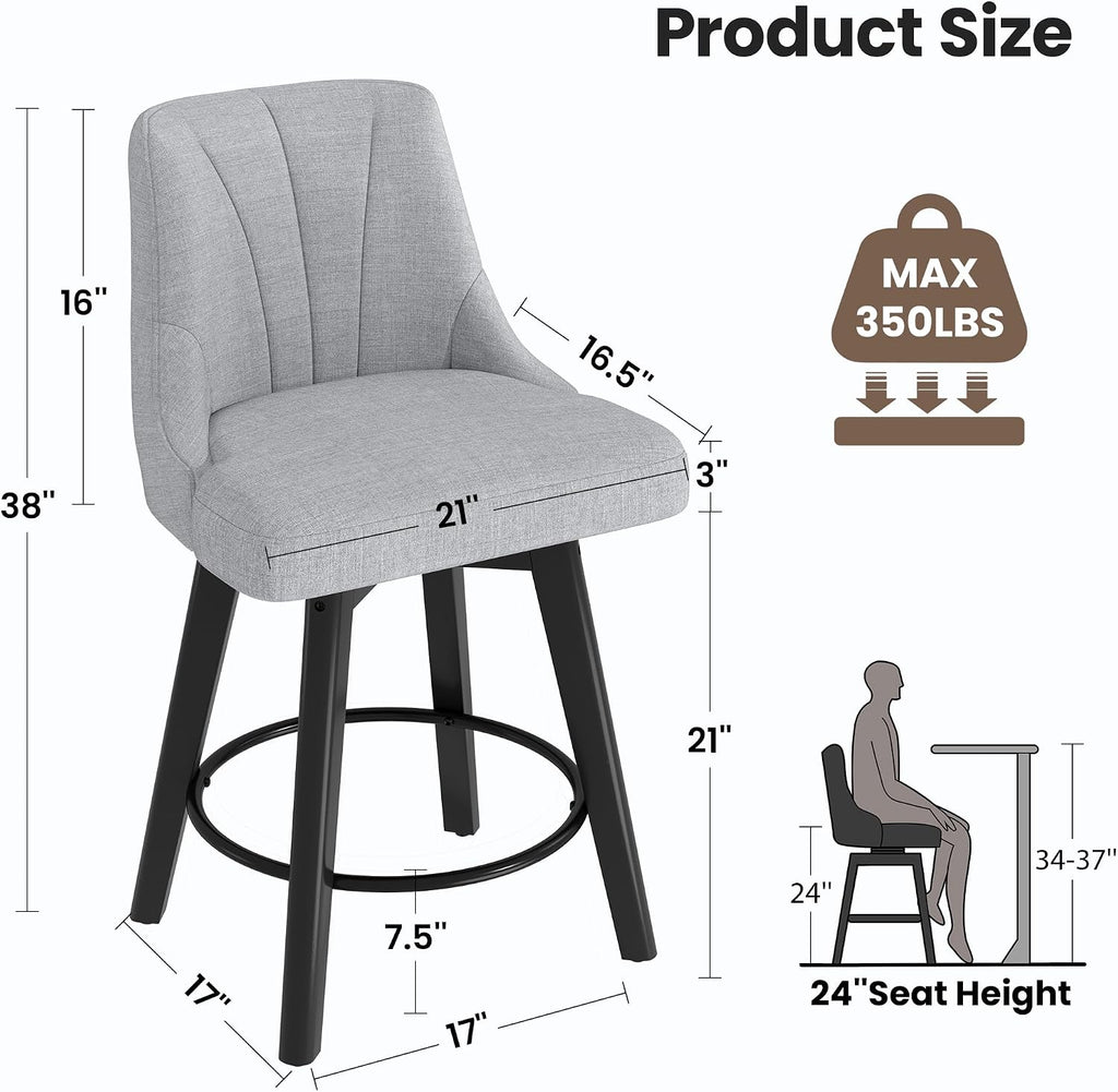 Four Gray Fabric Swivel Counter Stools