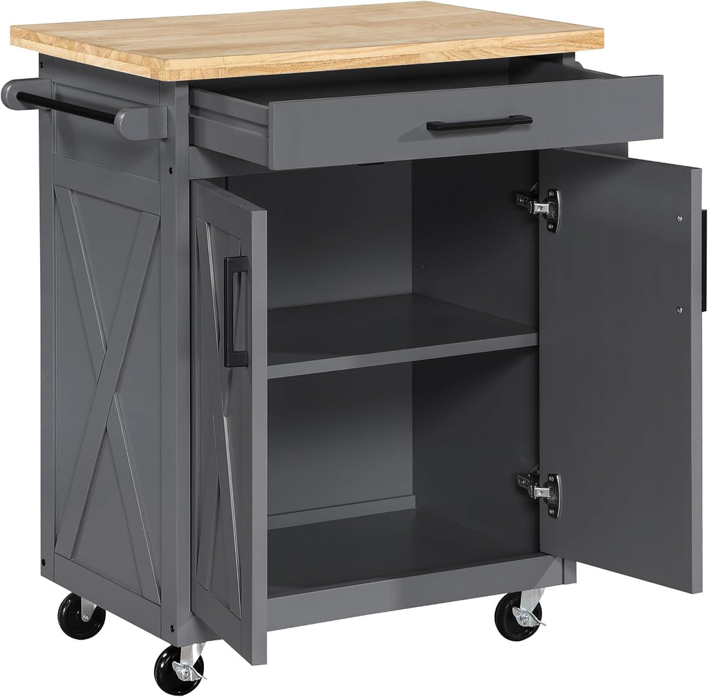 Grey Farmhouse Rolling Kitchen Cart