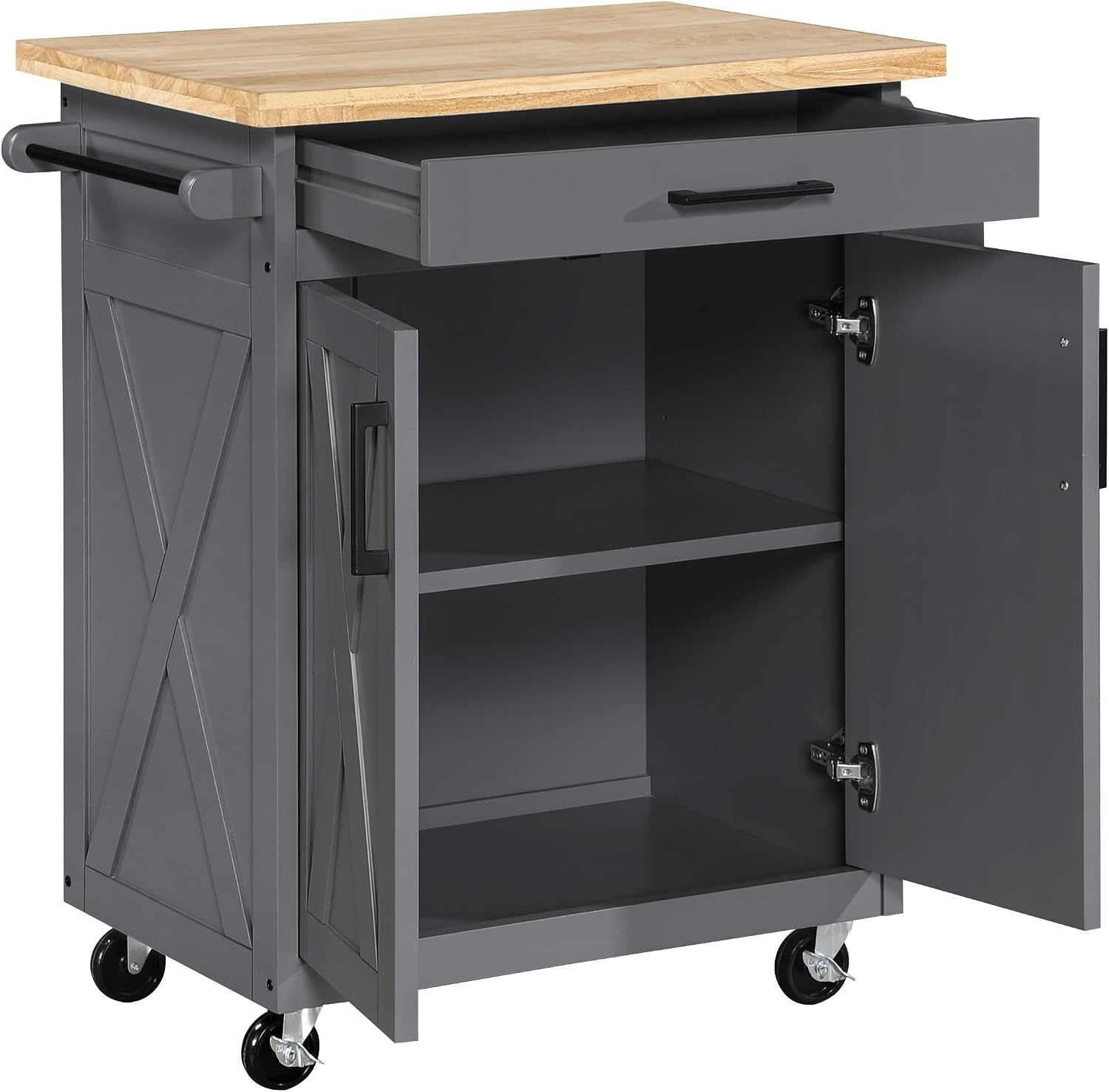 Grey Farmhouse Rolling Kitchen Cart