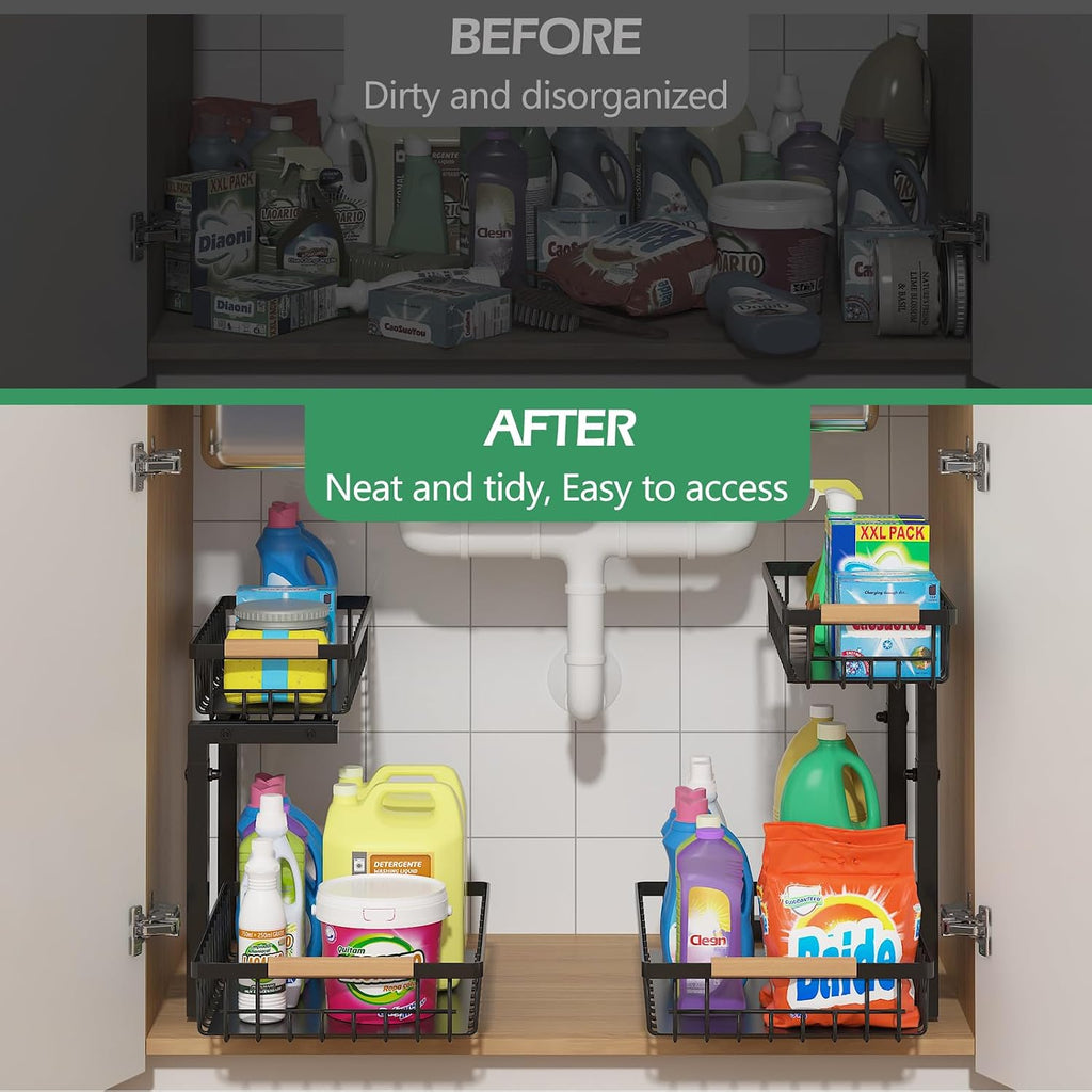 Two Pack Two Tier Pull Out Sink Storage Rack