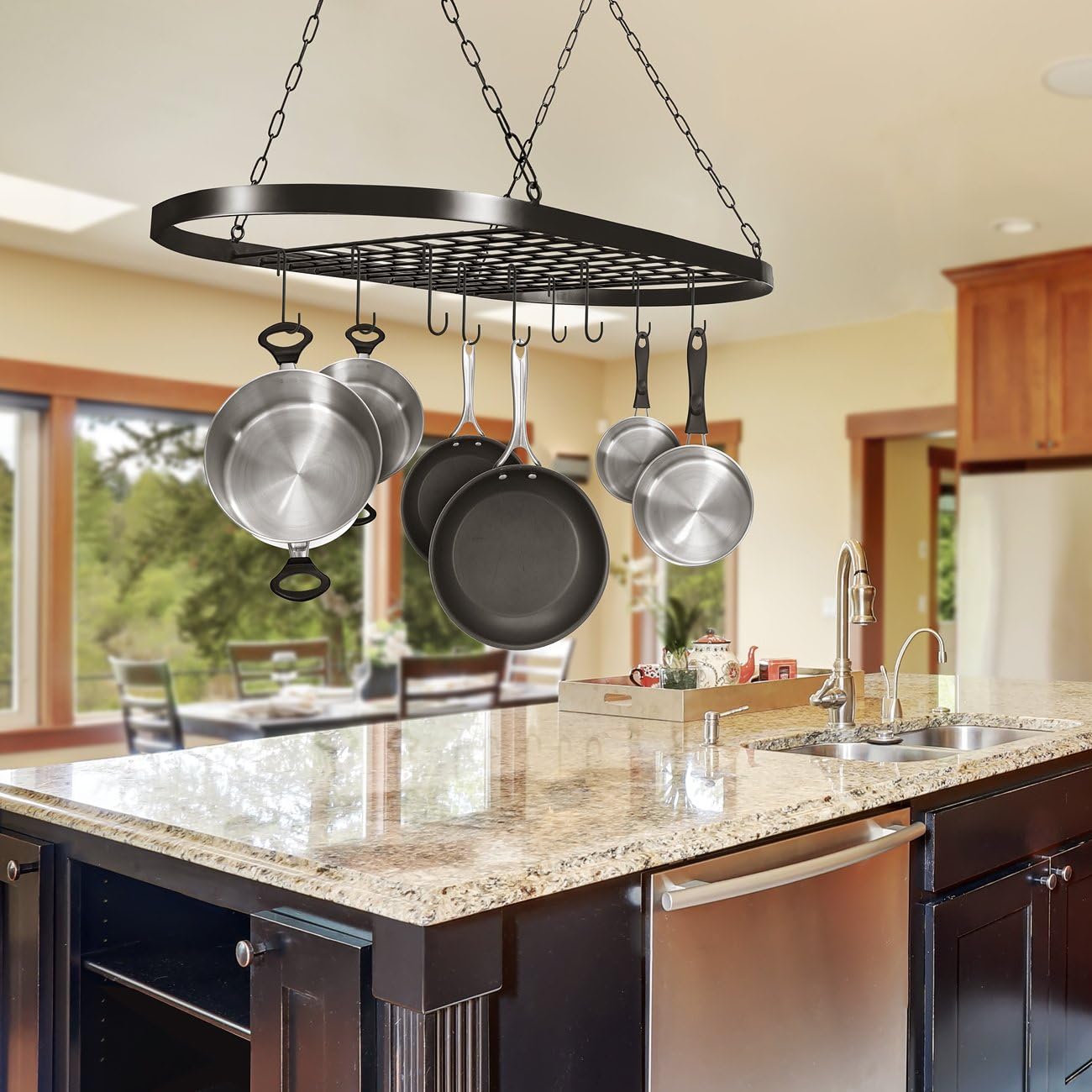 Black Oval Ceiling Cookware Storage Rack