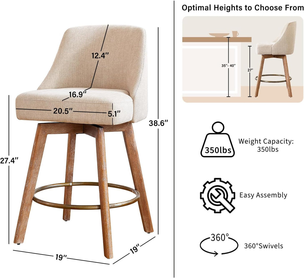 Two Sand Linen 360 Swivel Bar Stools