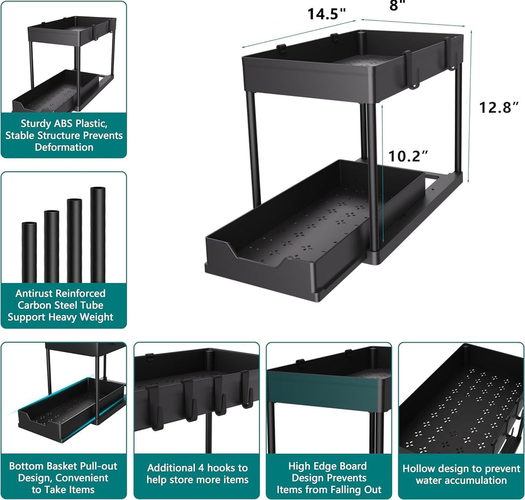Two Pack 2 Tier Sliding Under Sink Organizer