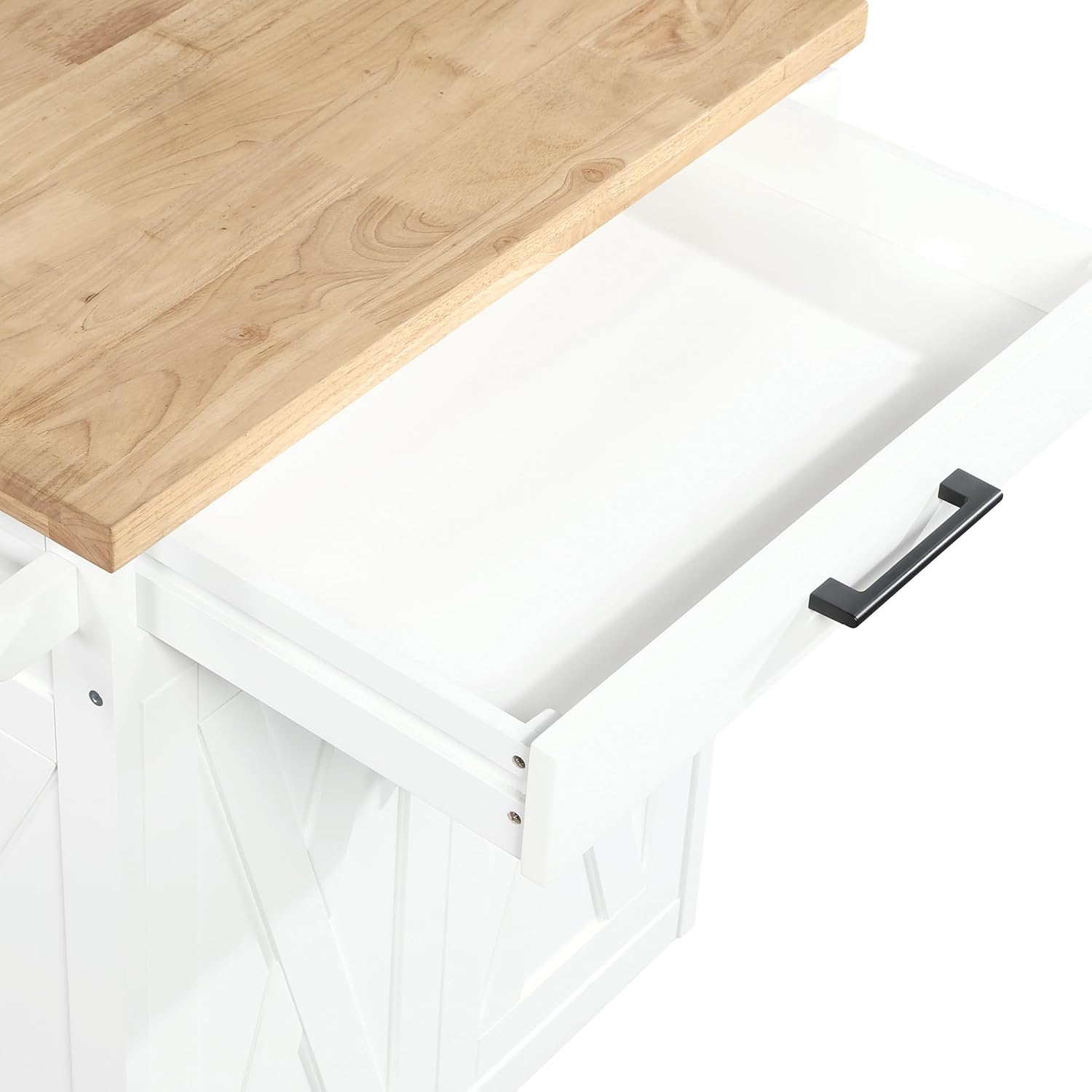 White Farm Style Rolling Kitchen Cart
