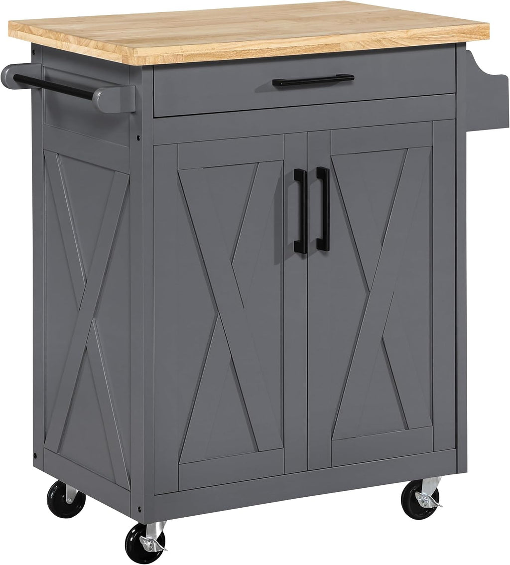 Grey Farmhouse Rolling Kitchen Cart