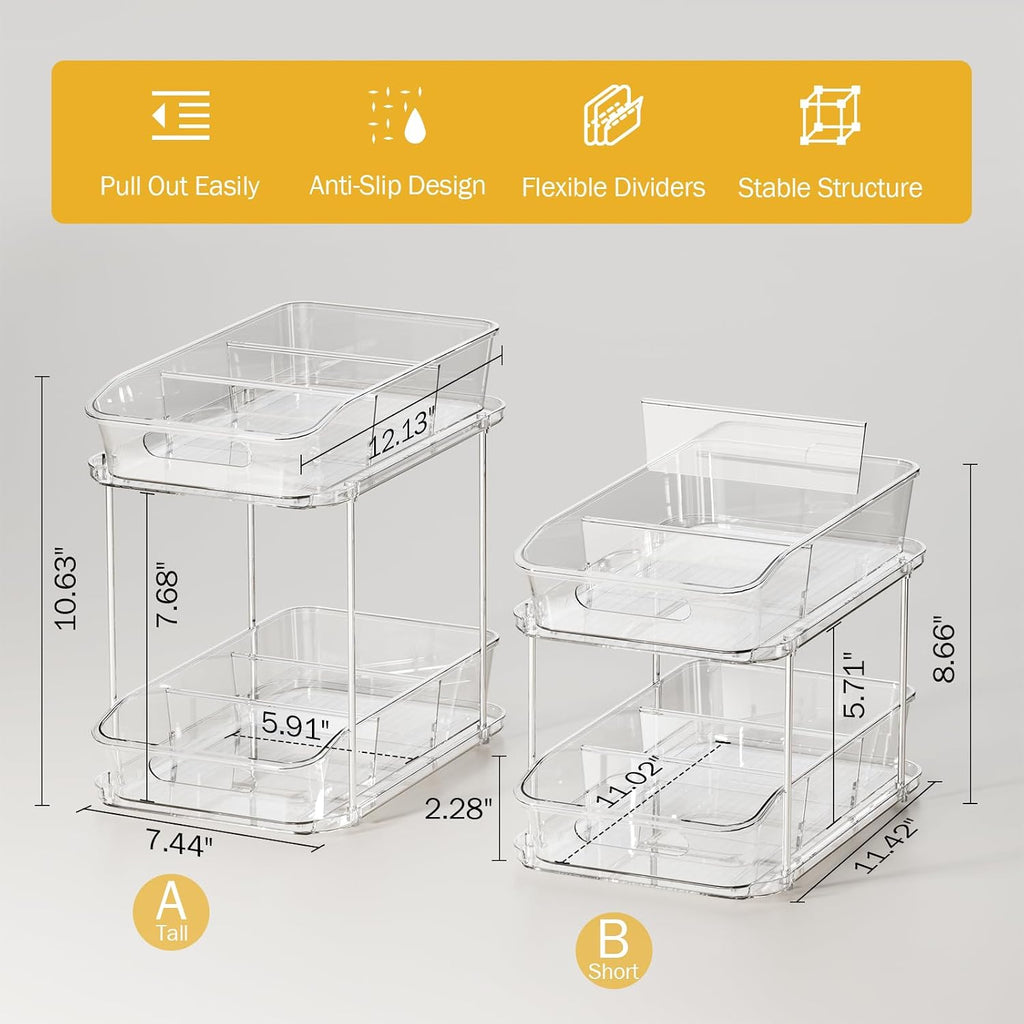 Two Pack Clear Two Tier Pull Out Storage Rack