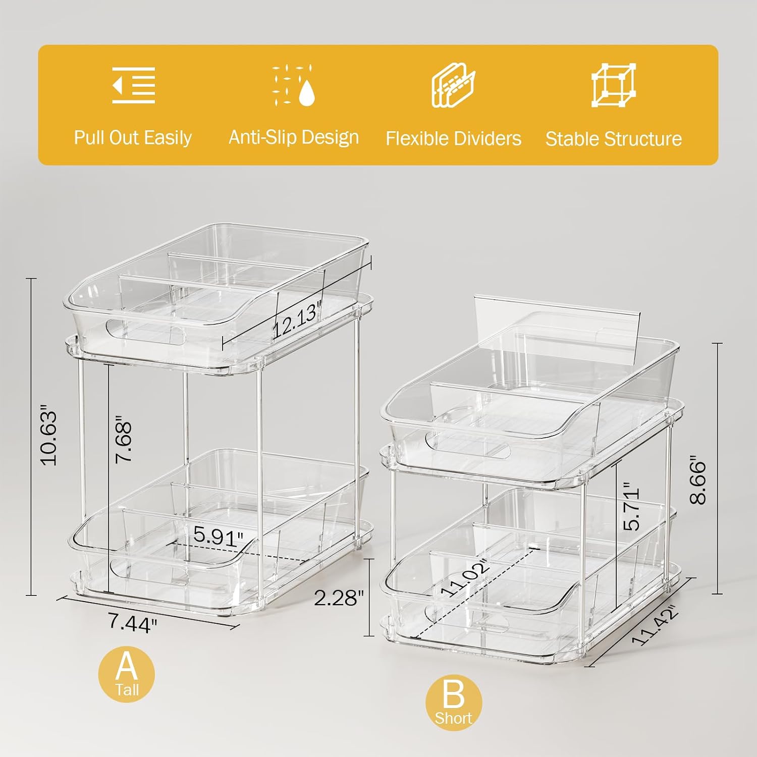 Two Pack Clear Two Tier Pull Out Storage Rack