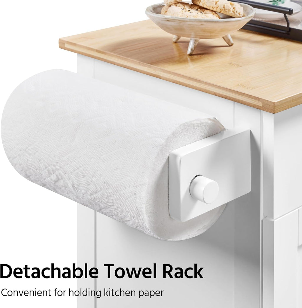 White Wood Top Rolling Kitchen Cart