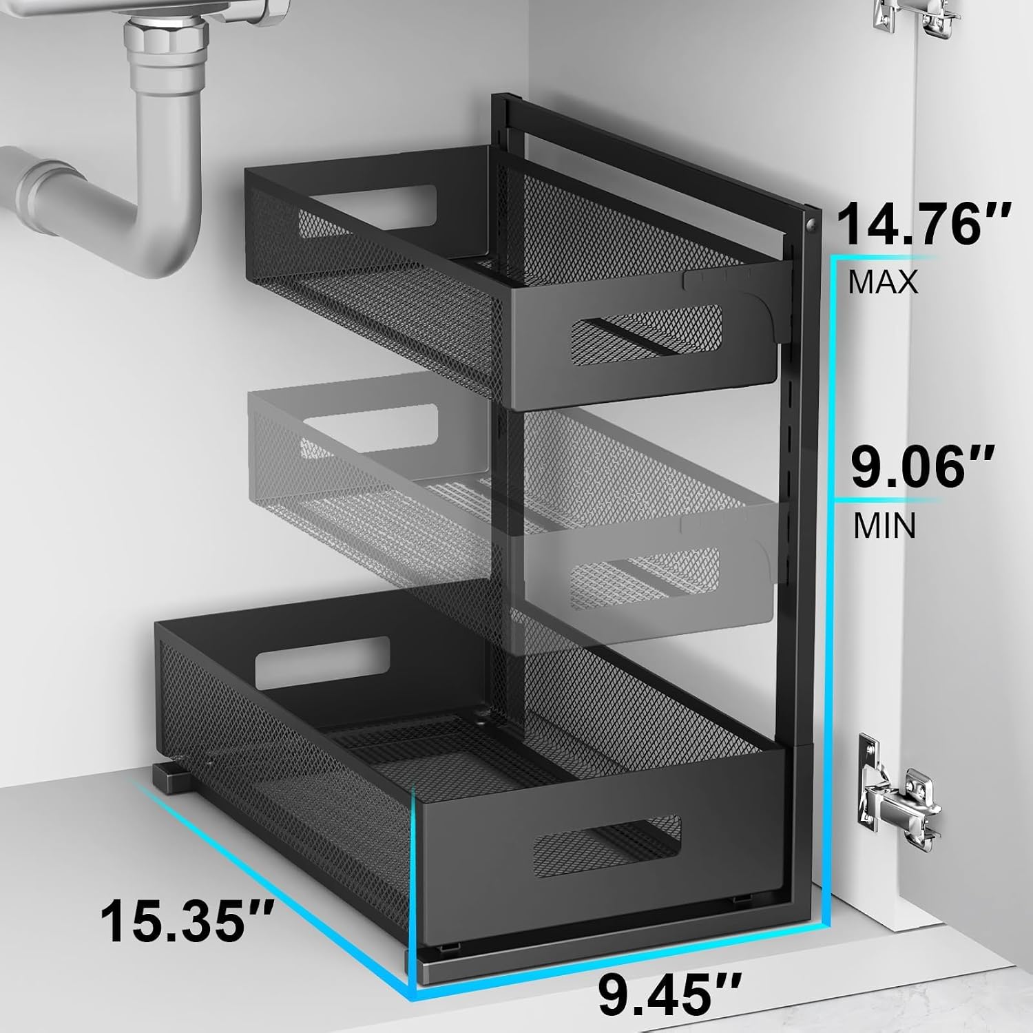 Adjustable Dual Layer Pull Out Cabinet Drawer