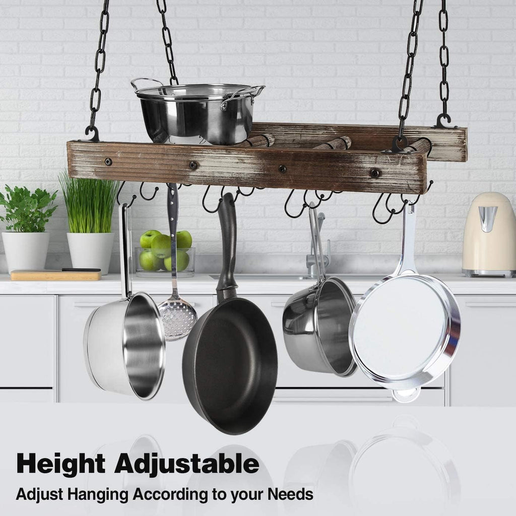 Wood Metal Kitchen Cookware Hanging Rack
